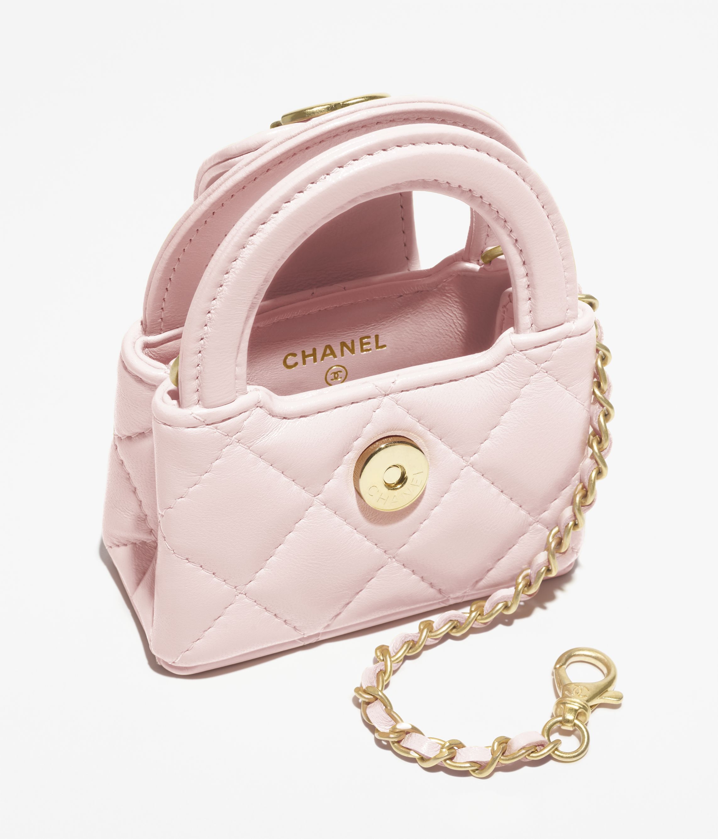 ミニ バッグ チャーム - シャイニー ラムスキン、ピンク