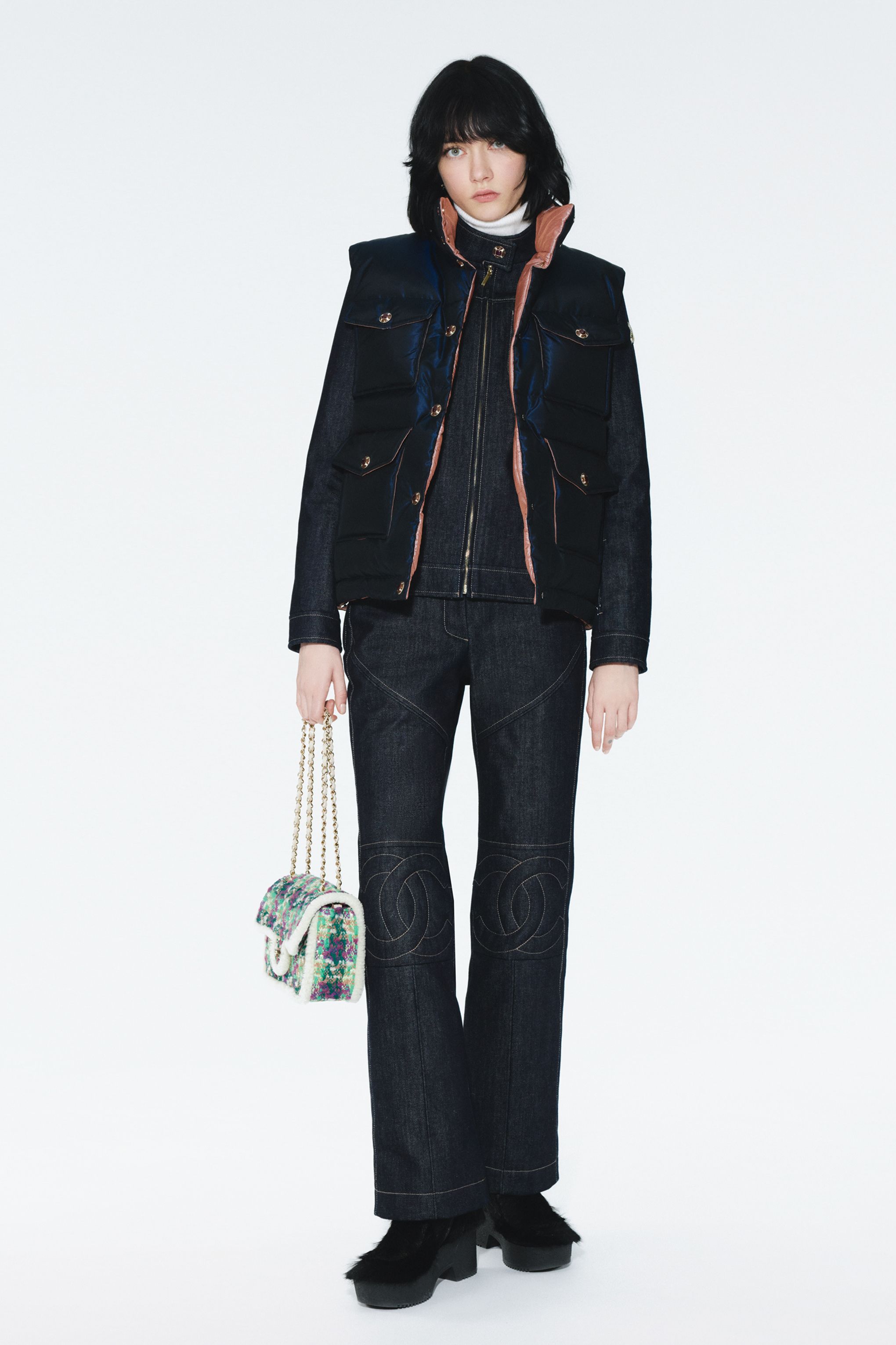 パッファーコート - シルク、ネイビーブルー — ファッション | CHANEL