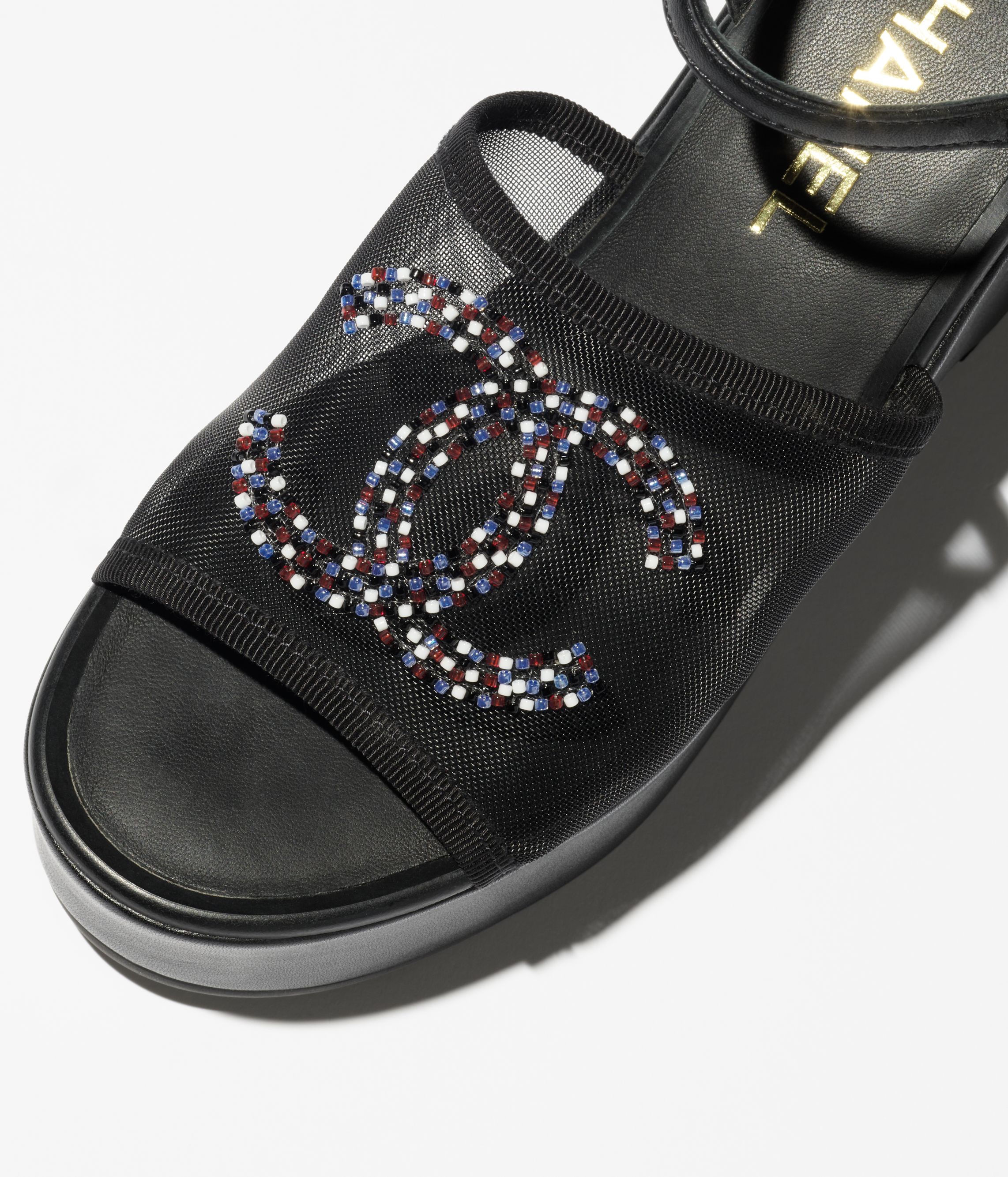 サンダル - メッシュ & ビーズ、ブラック — ファッション | CHANEL
