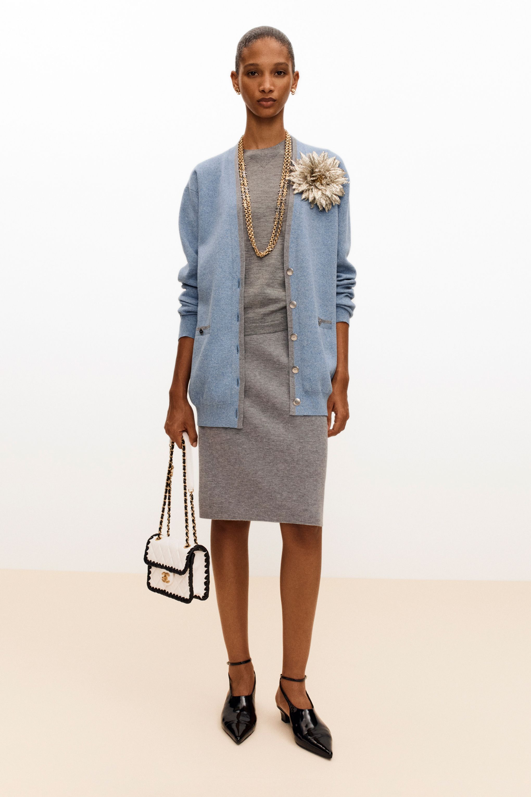 カーディガン - コットン、ブルー & グレー — ファッション | CHANEL