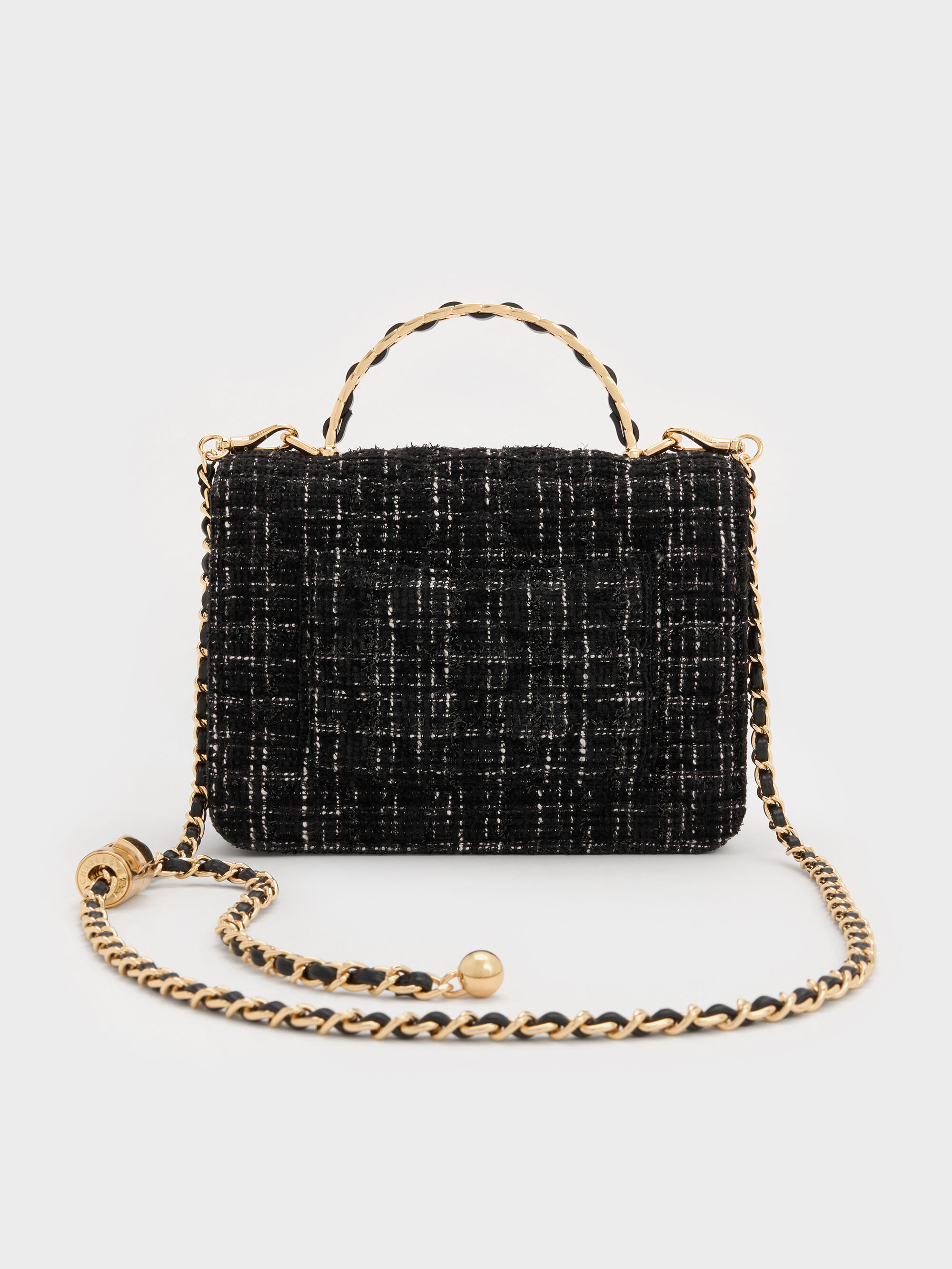 Bk.Twd Cressida Tweed Quilted Top Handle Bag - Black Tweed