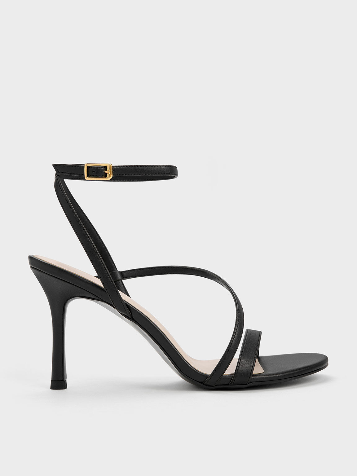 Black Asymmetric Strappy Heeled Sandals - Black - CHARLES & KEITH US