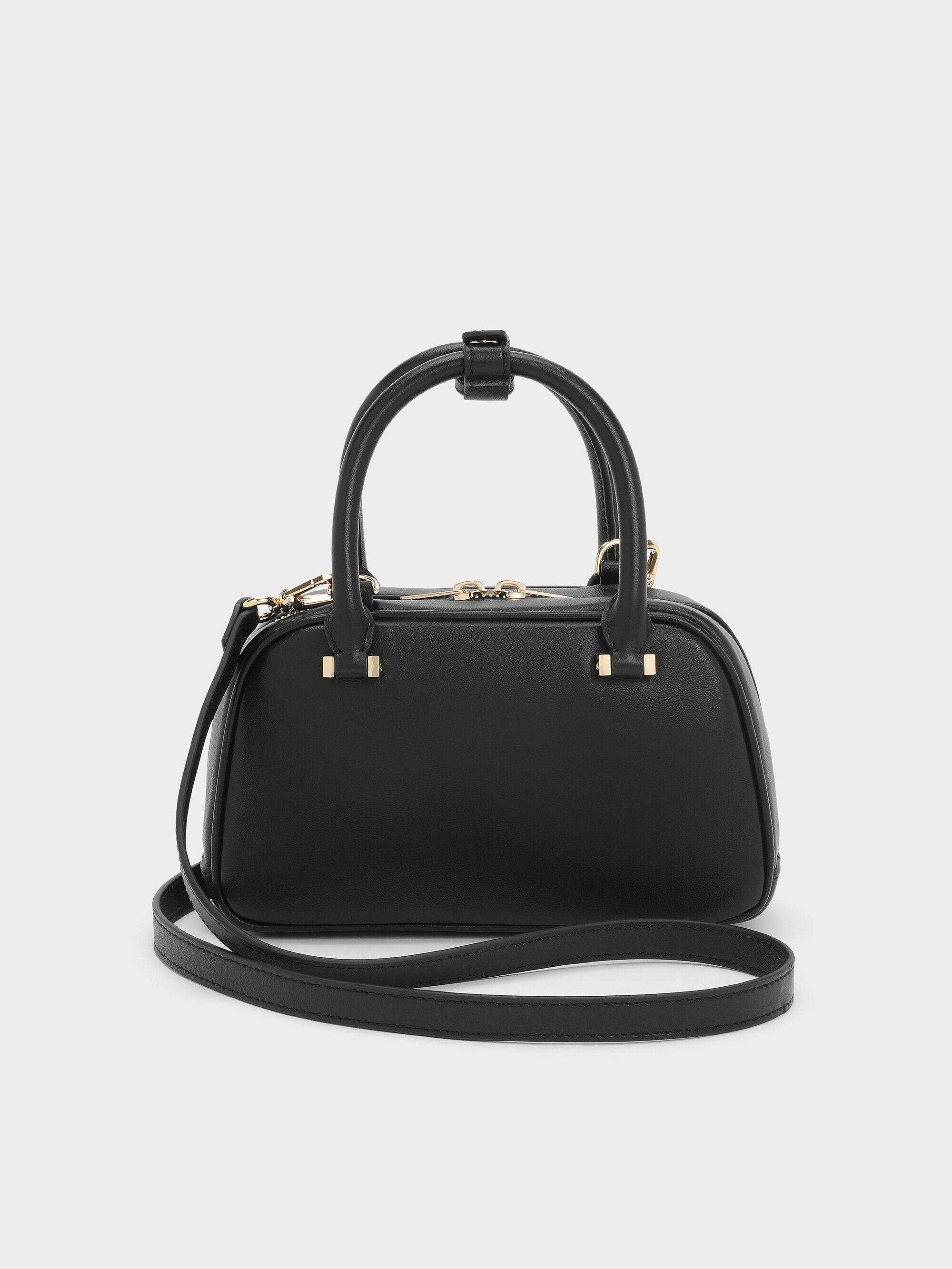 レザー トップハンドルバッグ - ブラック | CHARLES & KEITH