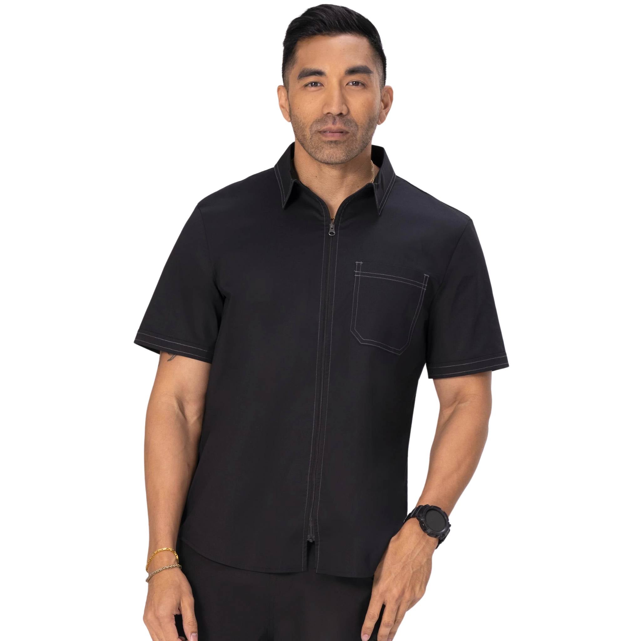 コーディー」黒・半袖ワークシャツ・ジッパー｜Chef Works® — Chef