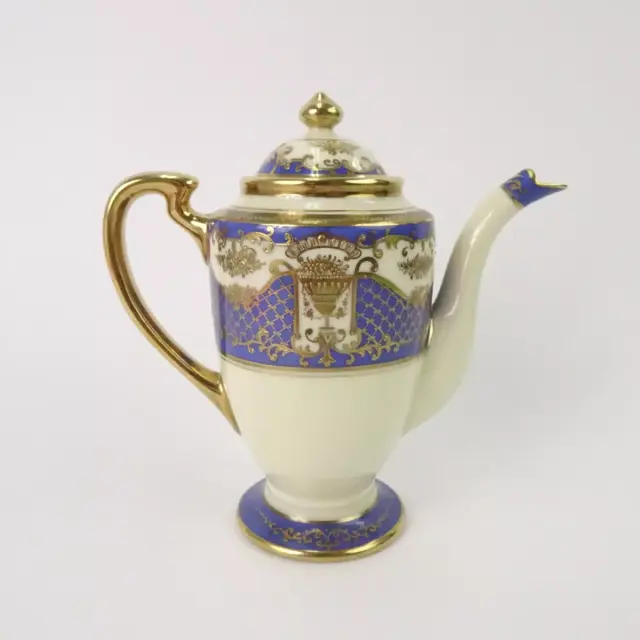 オールドノリタケ 白地にブルー 金彩が美しいポット マルキ印 アンティーク