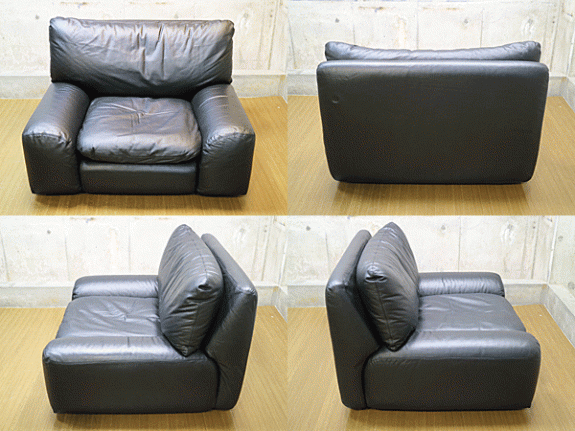 arflex】アルフレックス BENGODI ベンゴディ 黒総革 1人掛けソファ