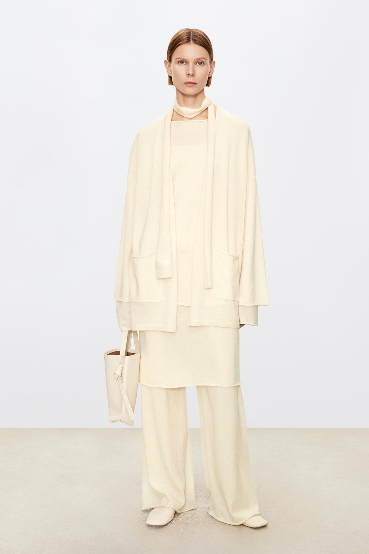 Cashmere Silk Boat Neck Top with Ultra-Fine Scarf