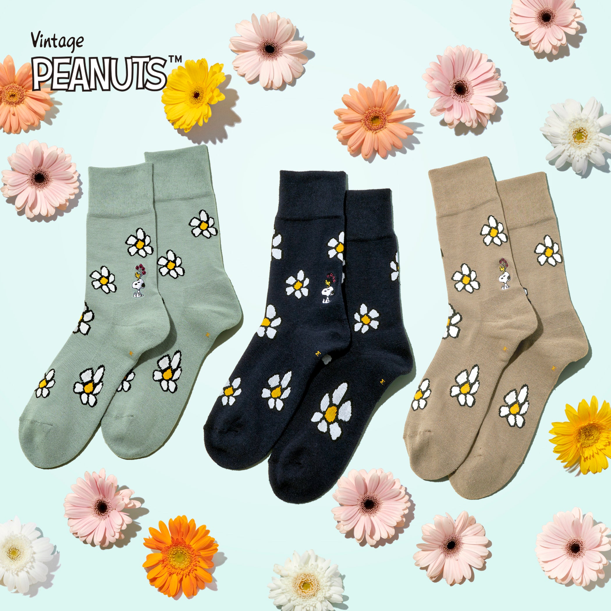 SNOOPY×CHICSTOCKS フラワー 全3色/22-24cm・24-26cm