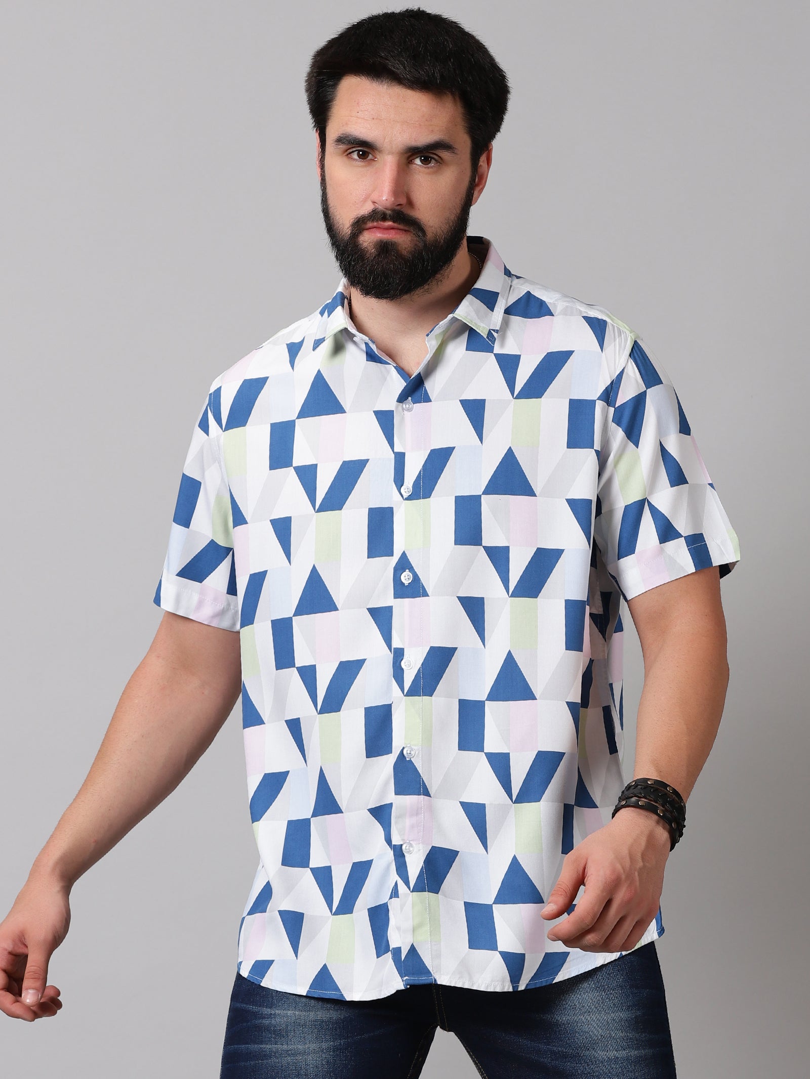 Geometric Grid Half-Sleeve Shirt – Chirkutt