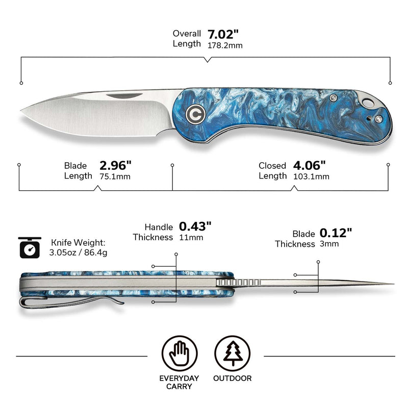CIVIVI Elementum Slip Joint Knife Blue Ocean Resin Handle