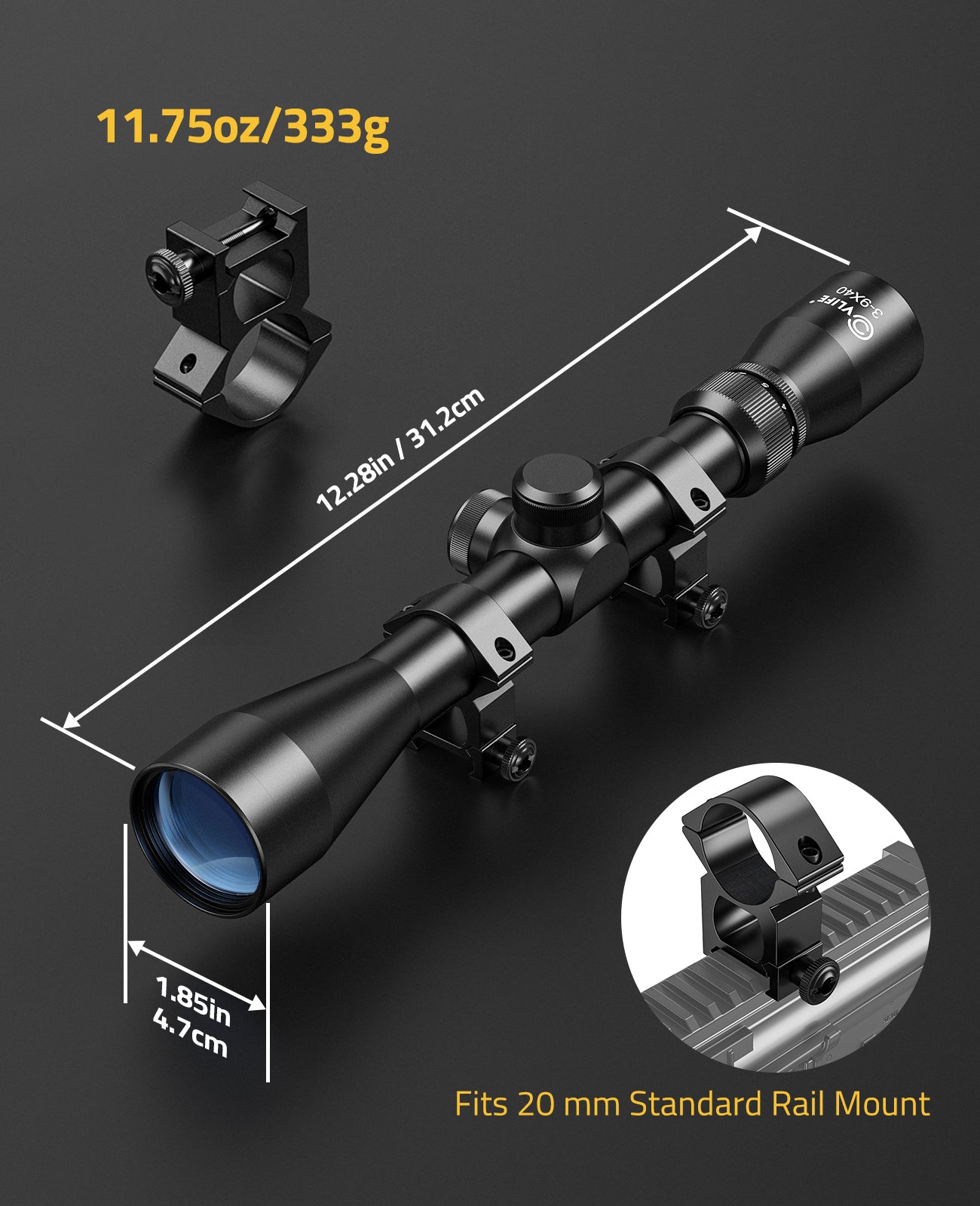 CVLIFE FoxSpook 3-9x40 Optics R4 Reticle Crosshair Scope - Global
