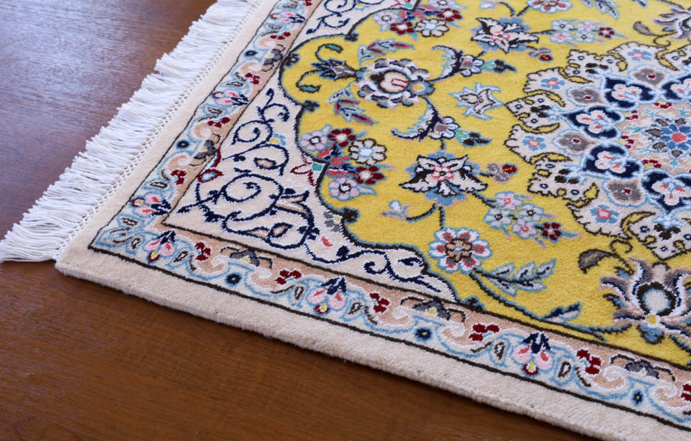 手織りペルシャ絨毯の玄関マット イラン・ナイン産 ウール＆シルク