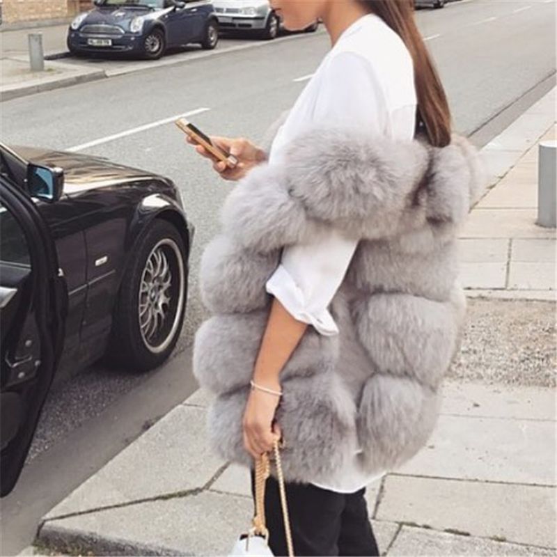 Women's Real fox fur vest Front 5 block リアルフォックスファー