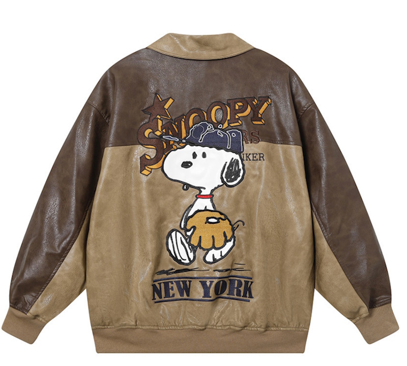 Snoopy baseball embroidery leather jacket Jumper stadium jacket
