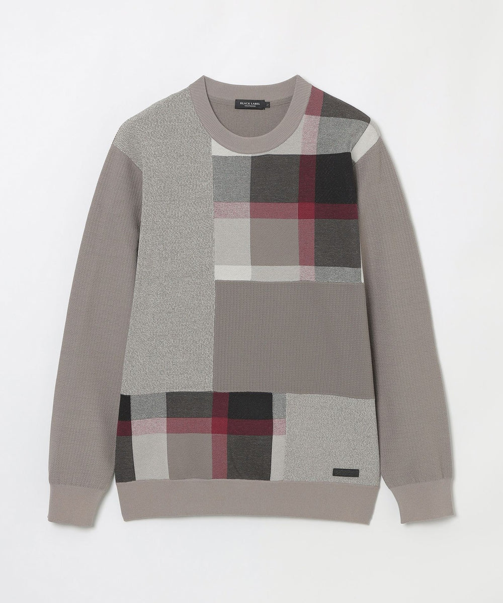 パッチワーククレストブリッジチェックニット（ニットウェア）｜BLACK