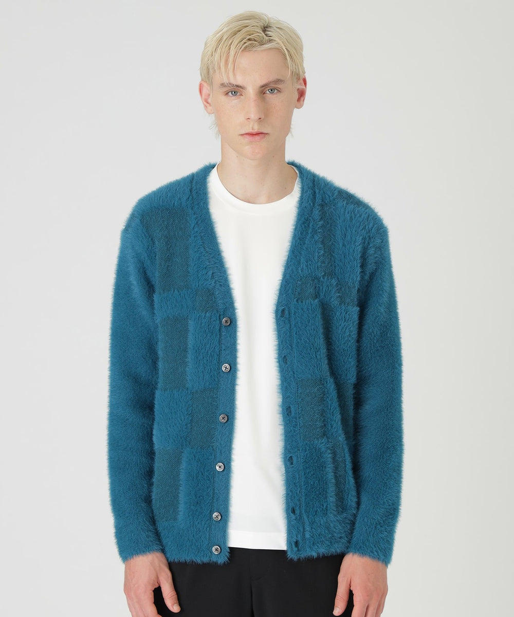 シャドーチェックシャギーニットカーディガン（ニットウェア）｜BLACK