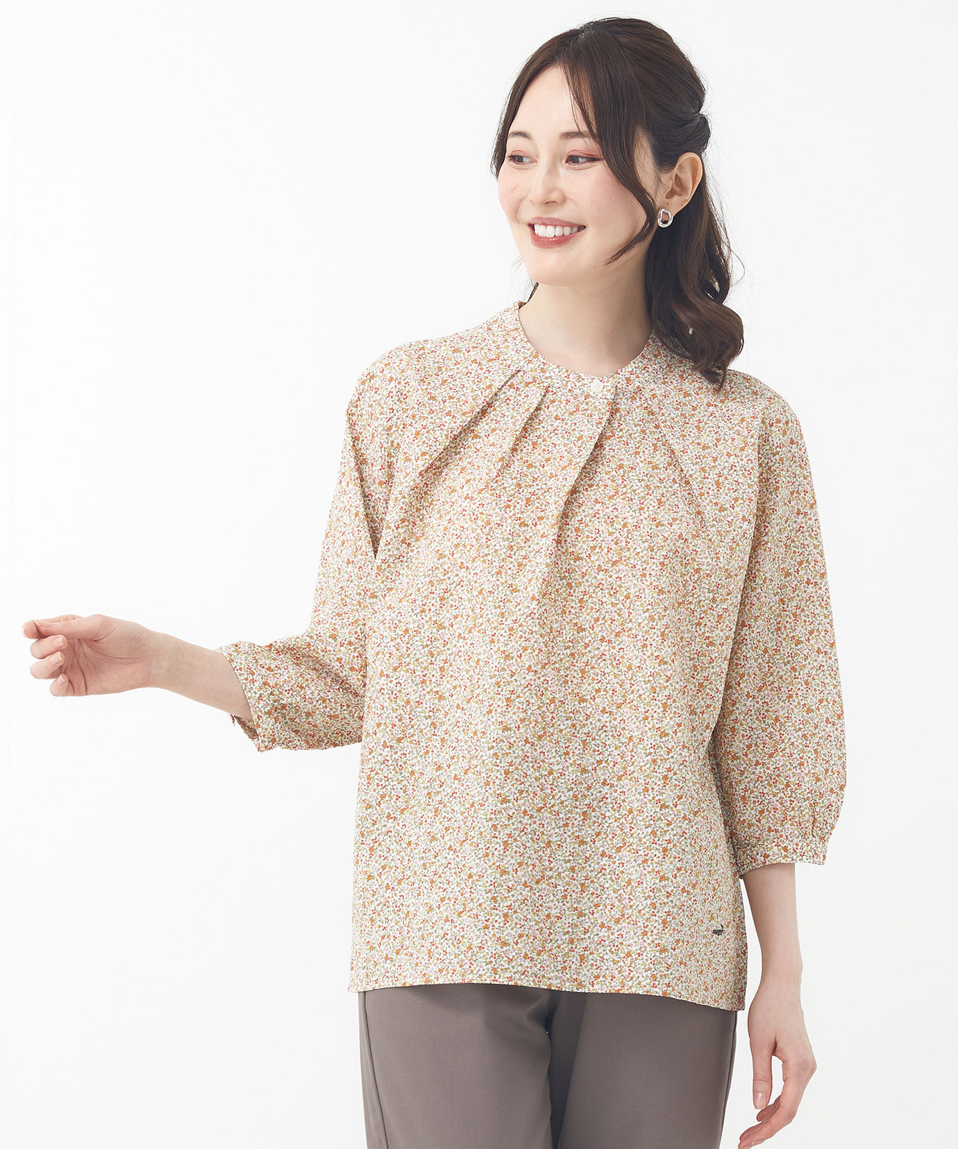 レディース フラワープリント 襟デザイン ブラウス通販 [0301-53101