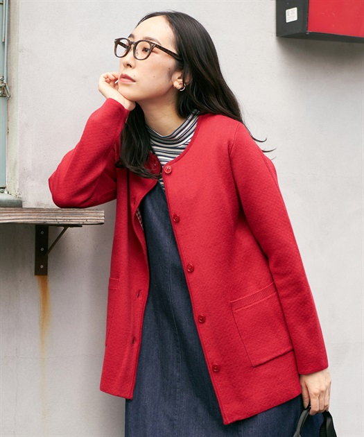 Wフェイスクルーネックカーディガン DECOY｜クロスプラス公式通販サイト