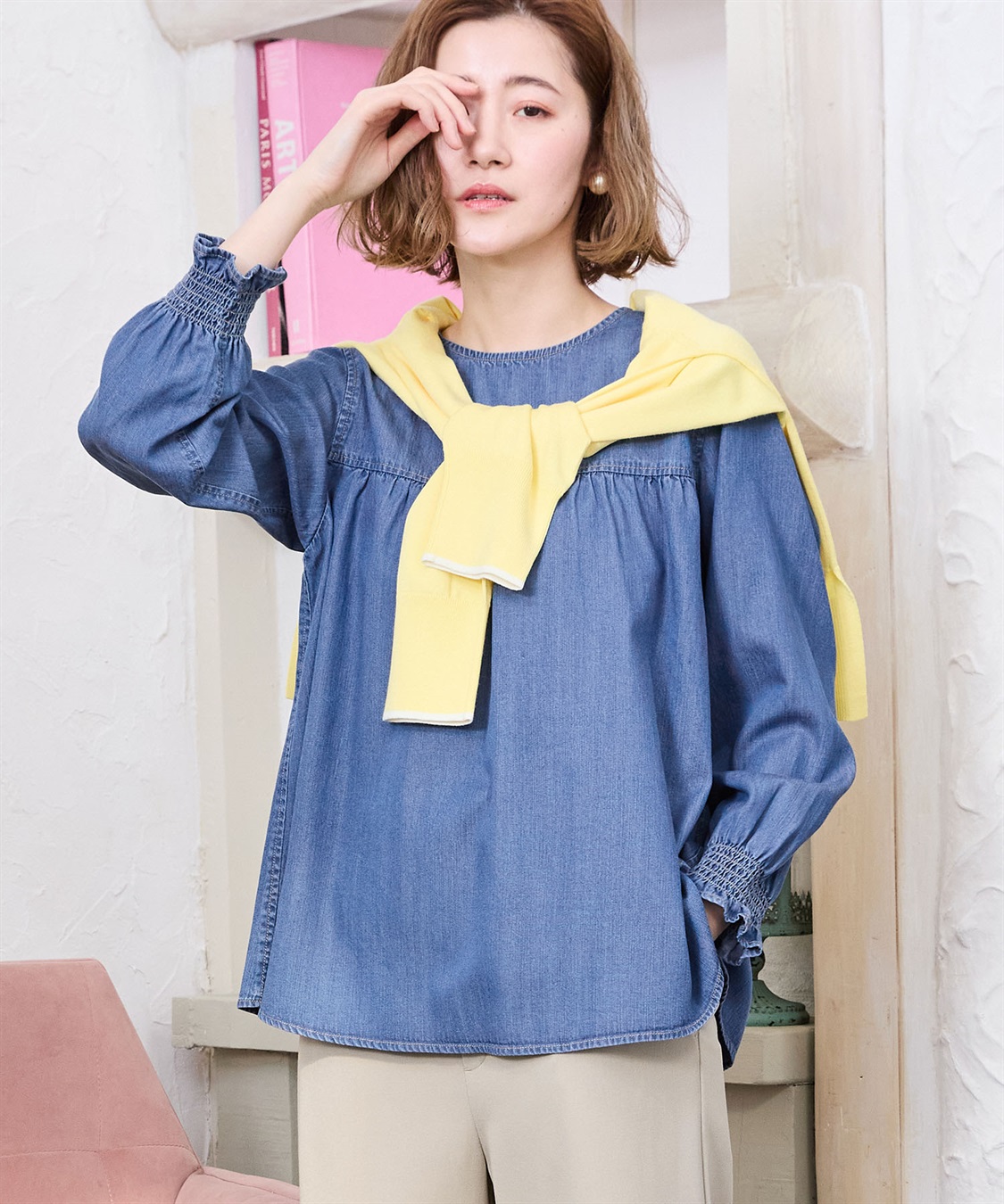 ティアードデニムブラウス Petit Honfleur｜クロスプラス公式通販サイト