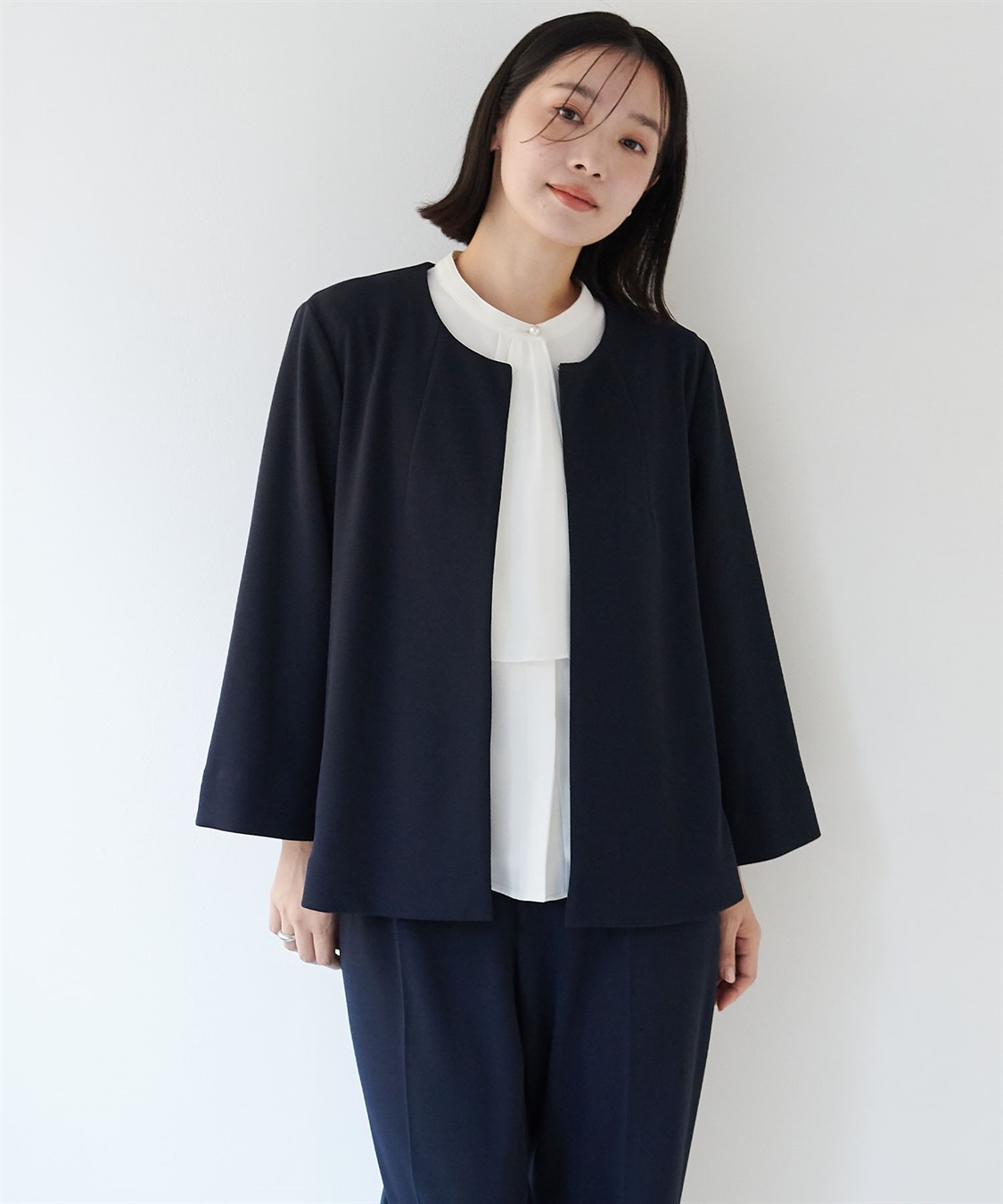 anyfee/大きいサイズ】ニットジョーゼットケープ風ジャケット