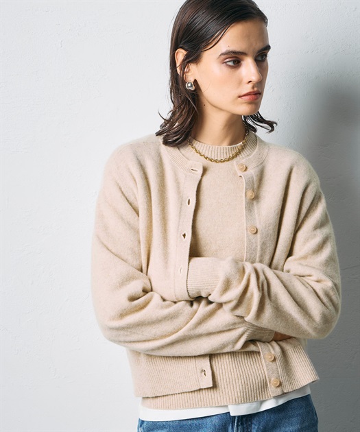CASHMERE100%】カシミヤクルーネックニットカーディガン N.O.R.C