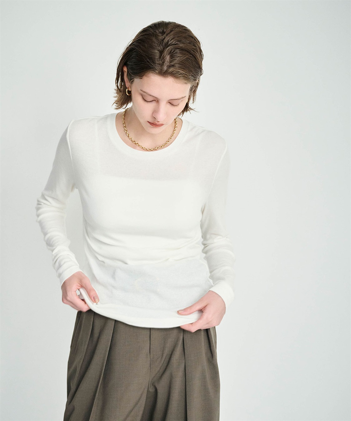 コットンシアーロングスリーブトップス N.O.R.C｜クロスプラス公式通販