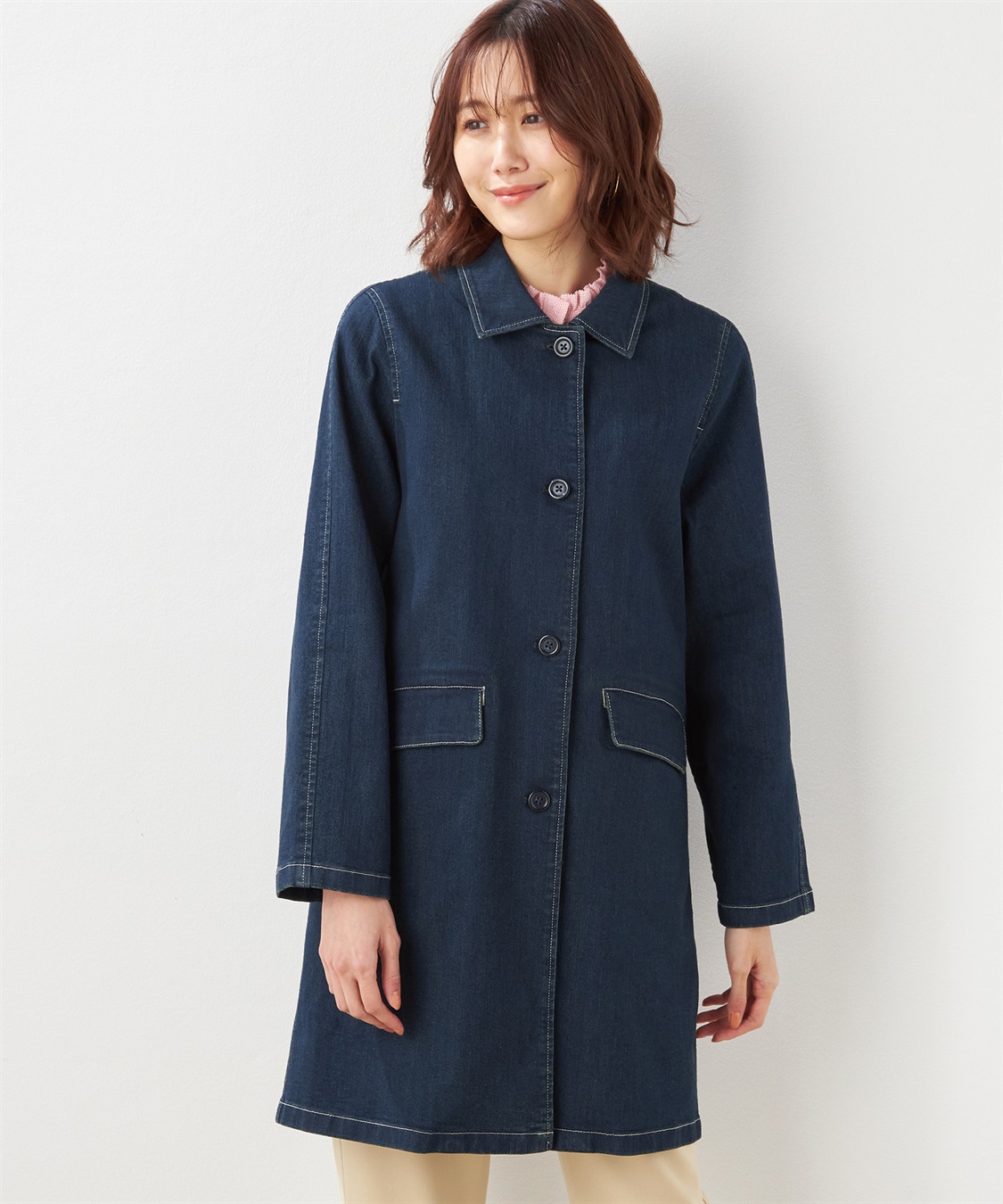 ステンカラーデニムロングコート DECOY｜クロスプラス公式通販サイト