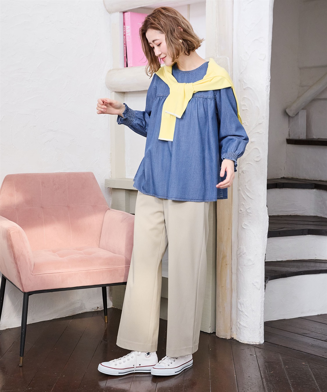 ティアードデニムブラウス Petit Honfleur｜クロスプラス公式通販サイト