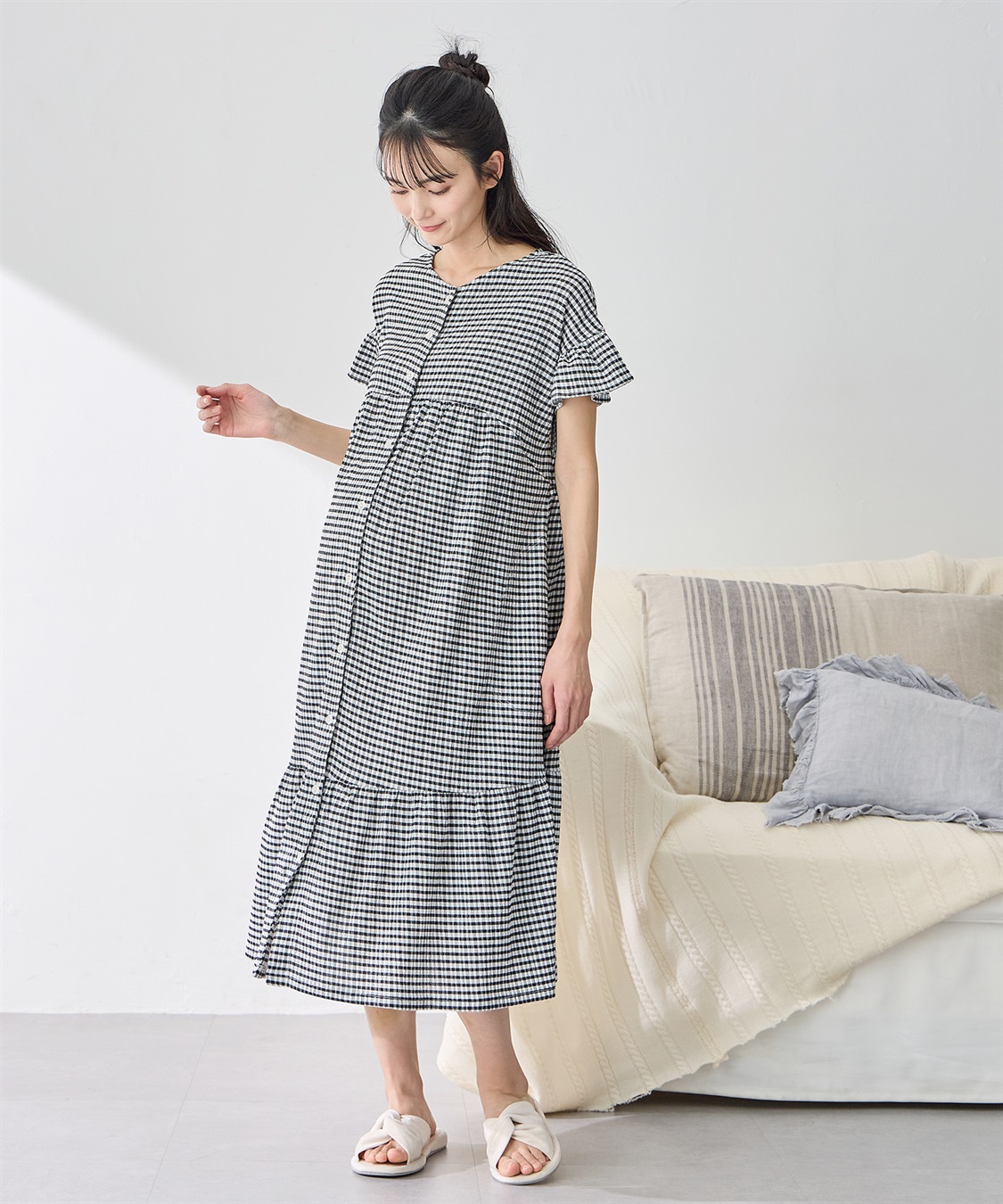 シャーリング ジャガードネグリジェ/ ワンピースパジャマ(産前・産後