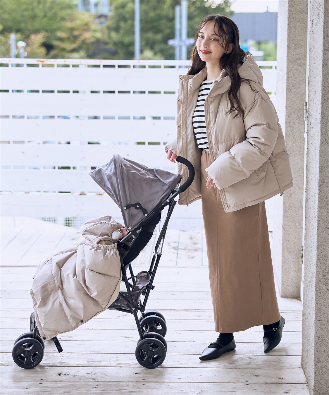 マットタフタダウンショートママコート＆ケープセット(マタニティ&授乳