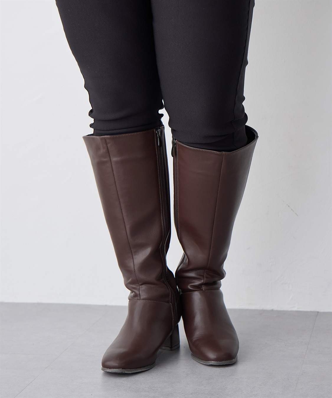 anyfee/プラスサイズ】5.5cmヒールロングブーツ（4E・甲高・幅広）《la