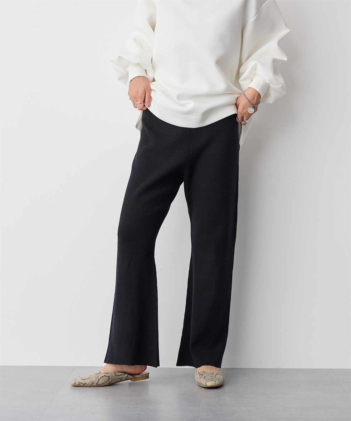 anyfee/プラスサイズ】リブフレアニットパンツ Life Style by cross