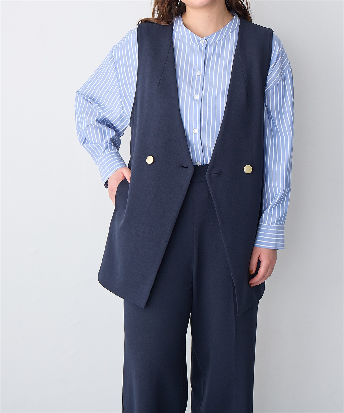 anyfee/プラスサイズ】ニットジョーゼットジレ anyfee｜クロスプラス