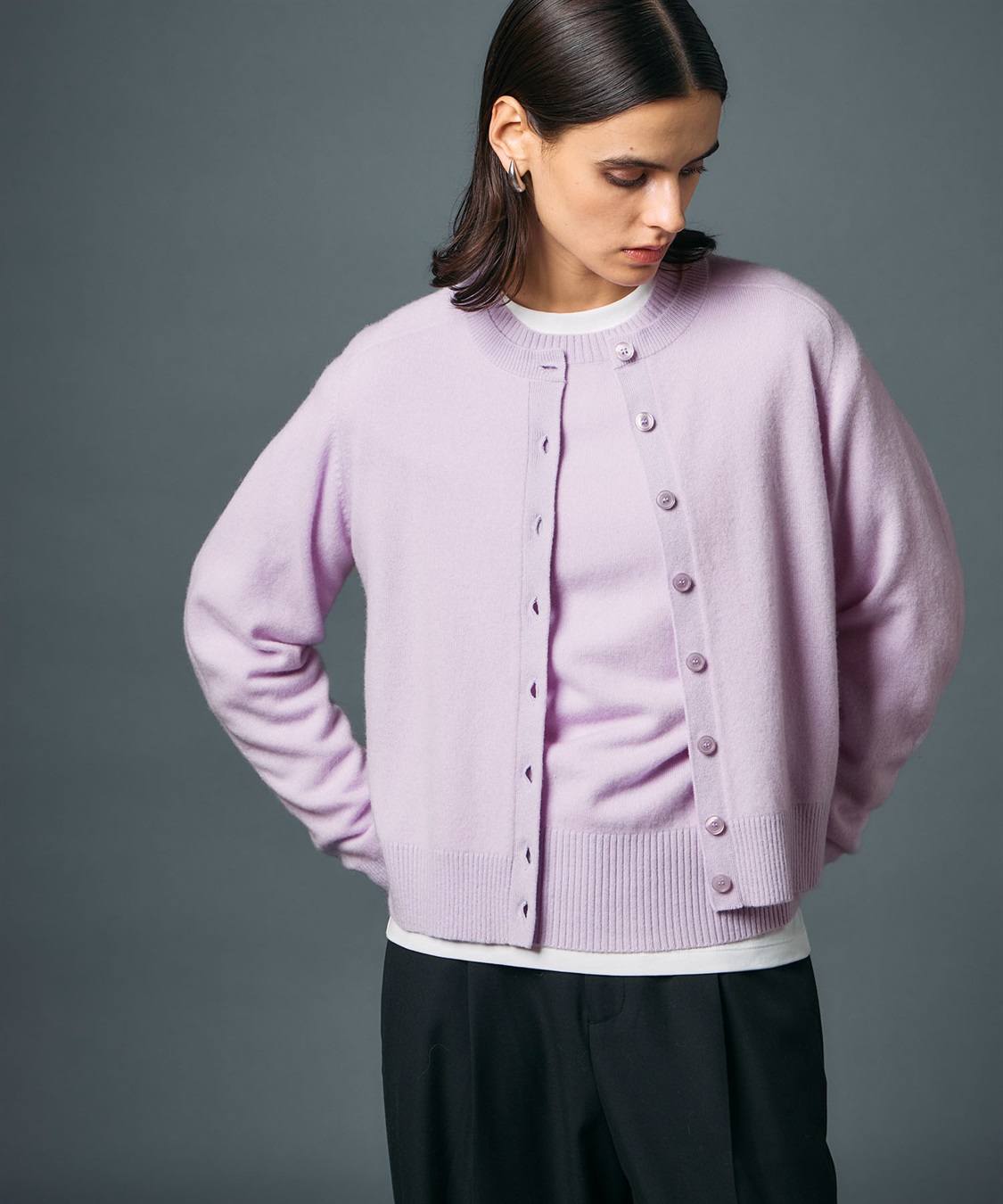 CASHMERE100%】カシミヤクルーネックニットカーディガン N.O.R.C