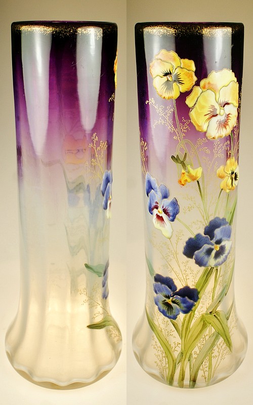 LEGRAS】ルグラ パンジー文エナメル彩花瓶 - アンティック 姉妹社