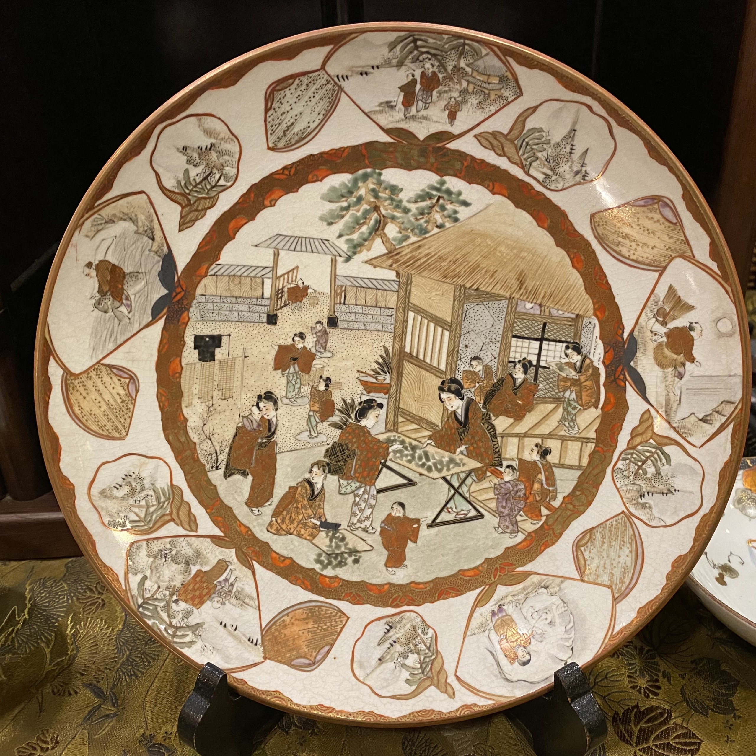 最終価格、アンティーク、自家保存 久谷 谷口骨董 蓋の裏に菖蒲の絵