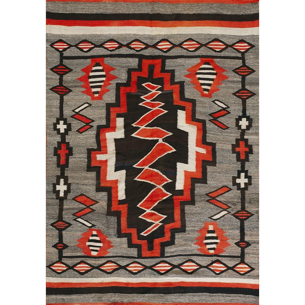 1920s American Navajo Carpet with Storm Pattern - Antique Rug Studio