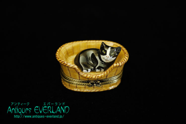 リモージュ ピルケース バスケット 猫 - アンティーク エバーランド
