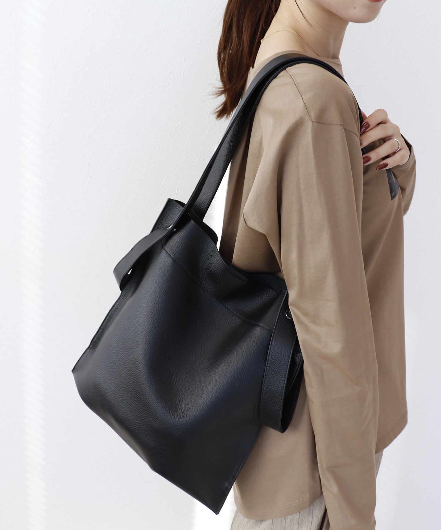 カウレザー2デザインハンドル 薄マチA4トートバッグ【BEAURE/ヴュレ