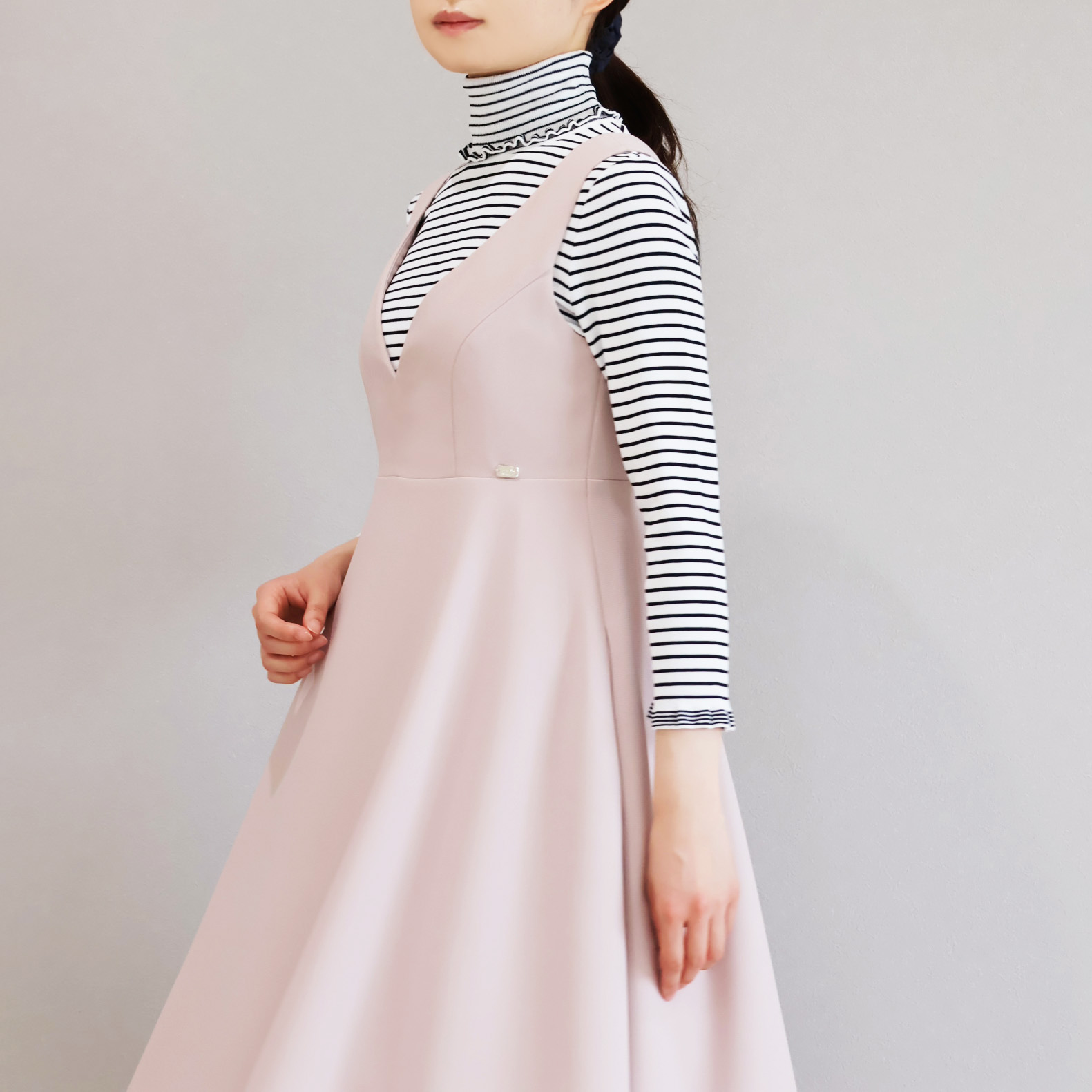 ボーダー柄 タートルネック 7分袖ストレッチプルオーバー【JM1278BD