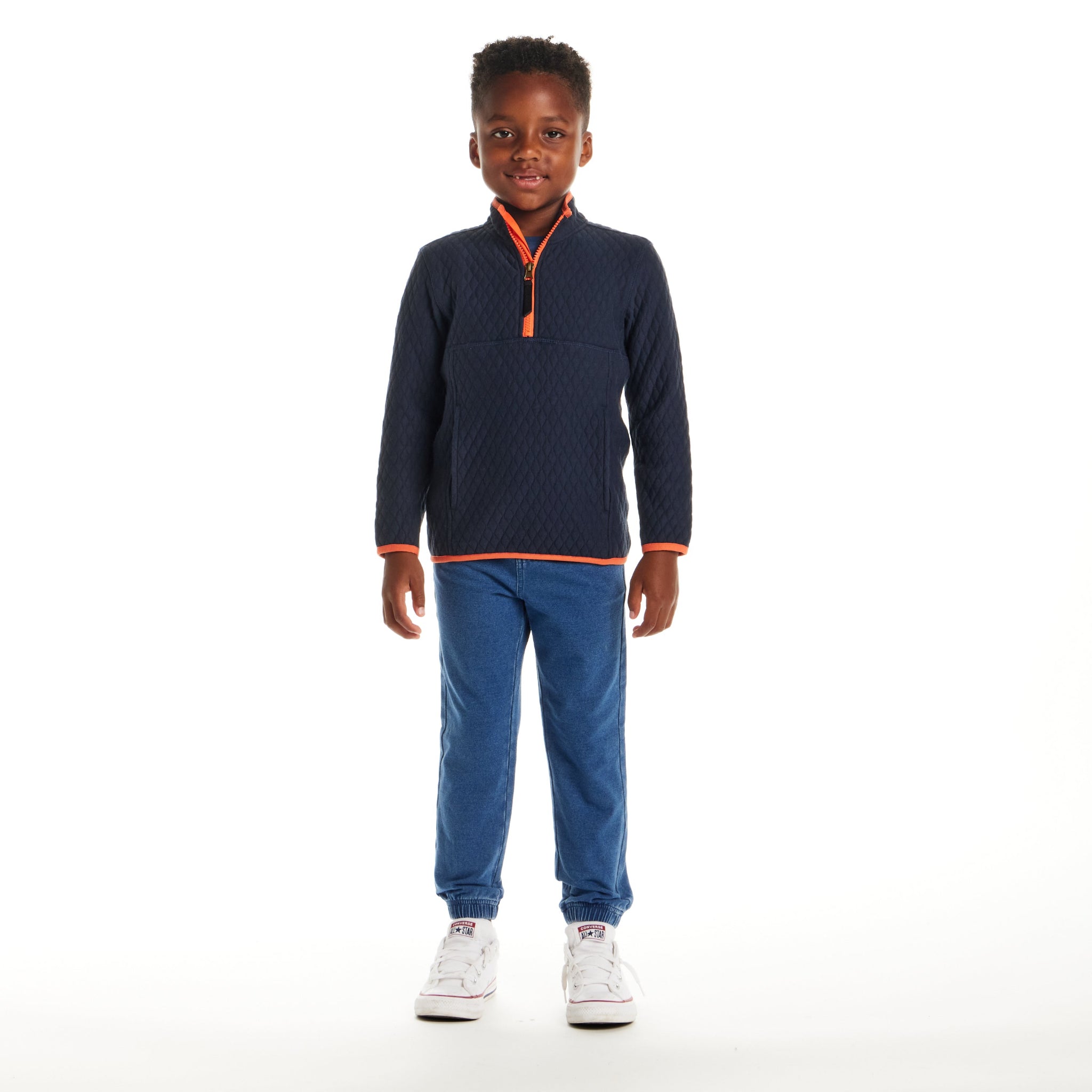 Kids (2 - 8) Quilted Quarter Zip Pullover - Navy - Andy & Evan