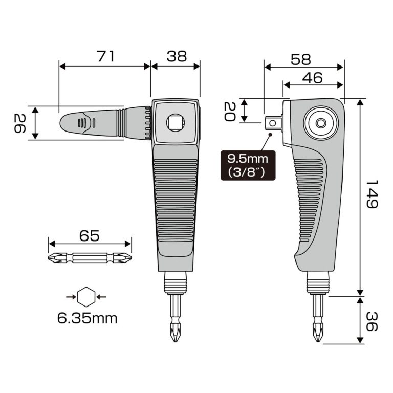 ソケット用 強靭L型アダプター 9.52mm（3/8”） | ANEXブランドの