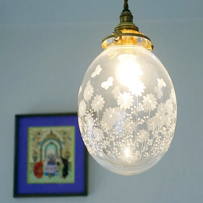 ポンポン花切子タマゴ型ペンダントライト 藤本幸治 アトリエ Ansan