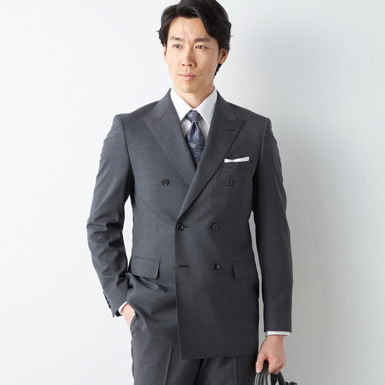 アウトレット】リサイクル素材使用 ストレッチダブルスーツ グレー LES