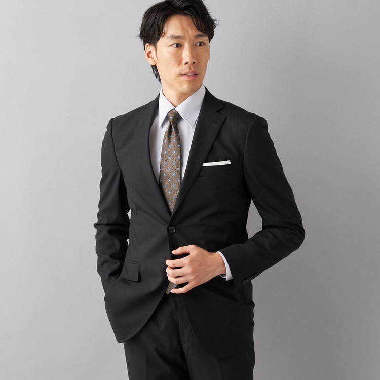 特価】【WEB限定価格】洗える ストレッチ 2パンツスーツ 黒ストライプ