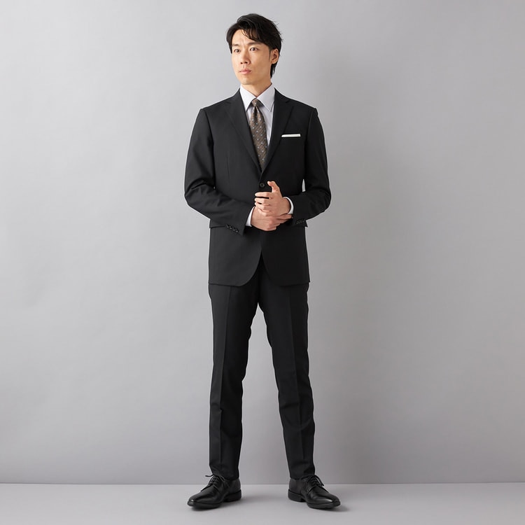 特価】【WEB限定価格】洗える ストレッチ 2パンツスーツ 黒ストライプ