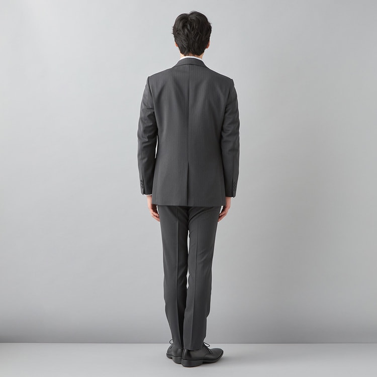 洗える ストレッチ サステナブルスーツ ミディアムグレー ヘリンボーン