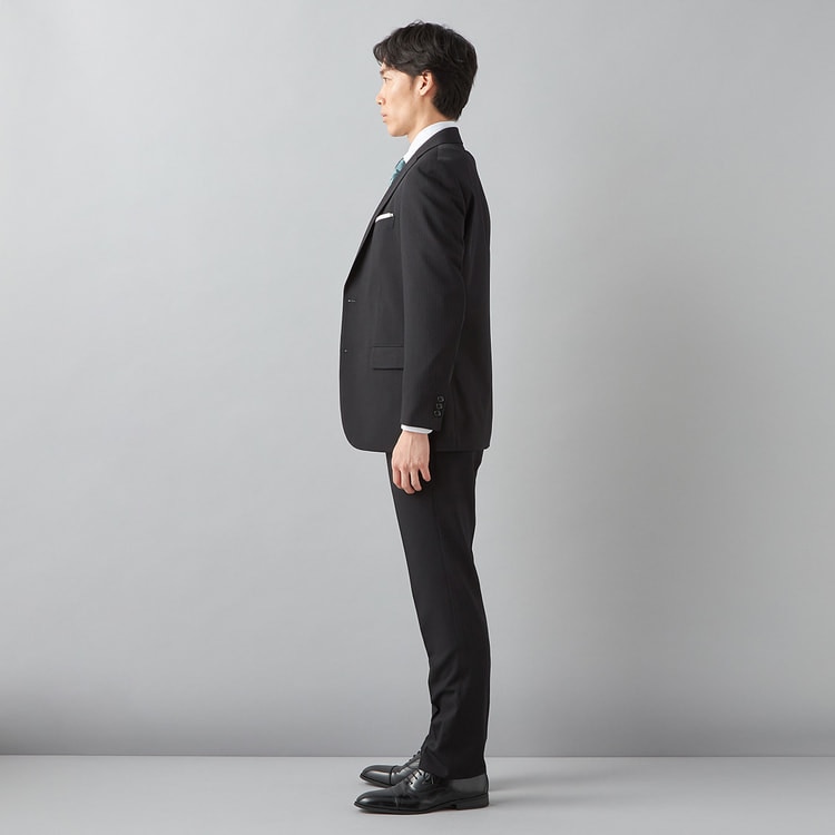 洗える ストレッチ スリーピーススーツ 黒ストライプ JOURNAL WORKS