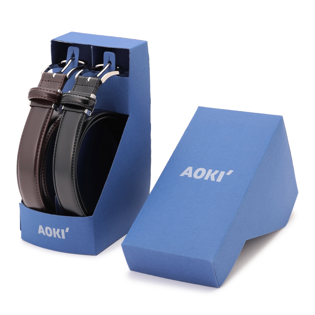WEB限定商品】【箱付き】スムースホガタベルト 黒・茶 2本セット【AOKI
