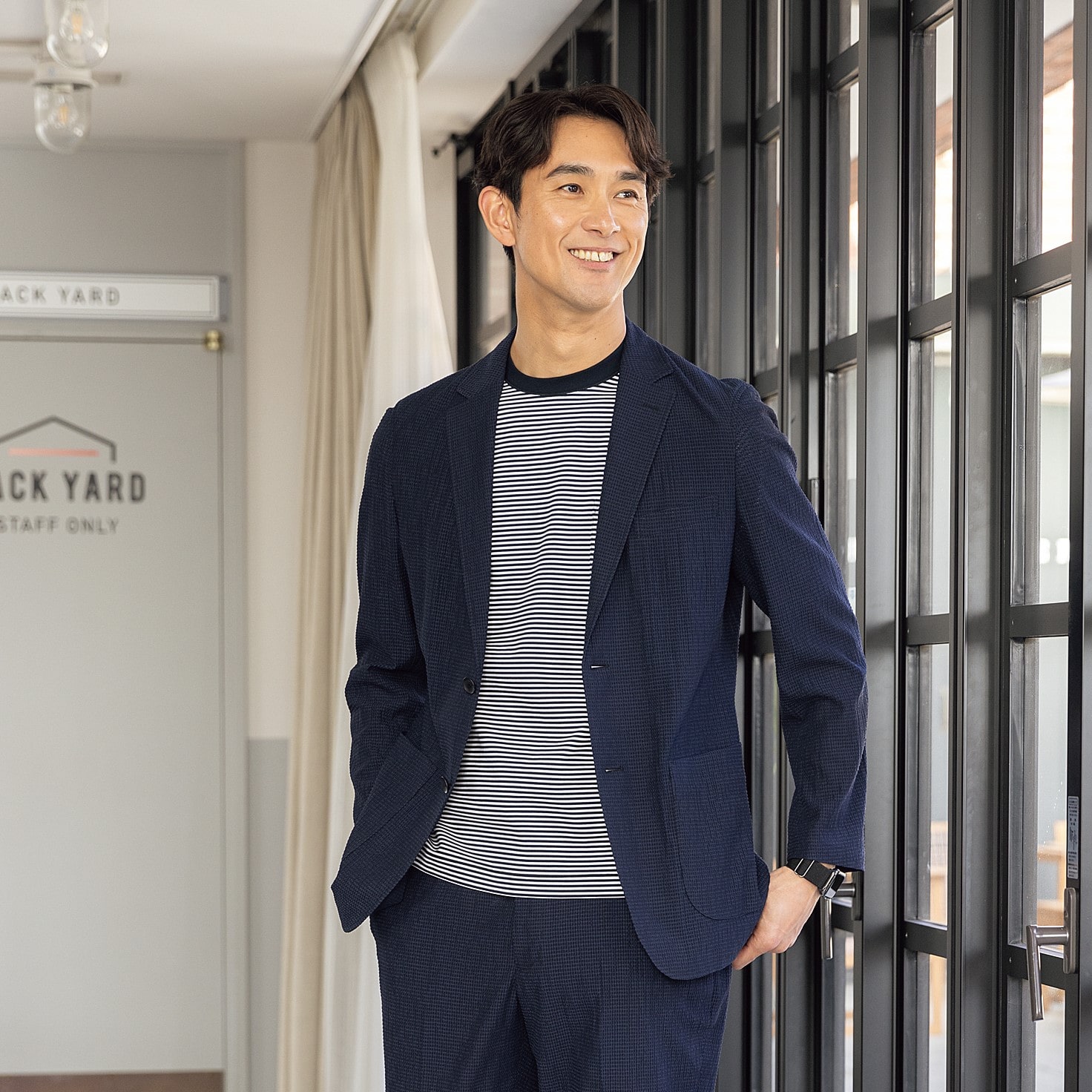 パジャマスーツ】エアクール トリコットサッカージャケット 紺